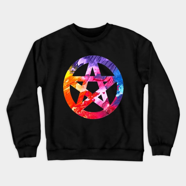 Funky Colorful Pagan Pentacle Crewneck Sweatshirt by imphavok